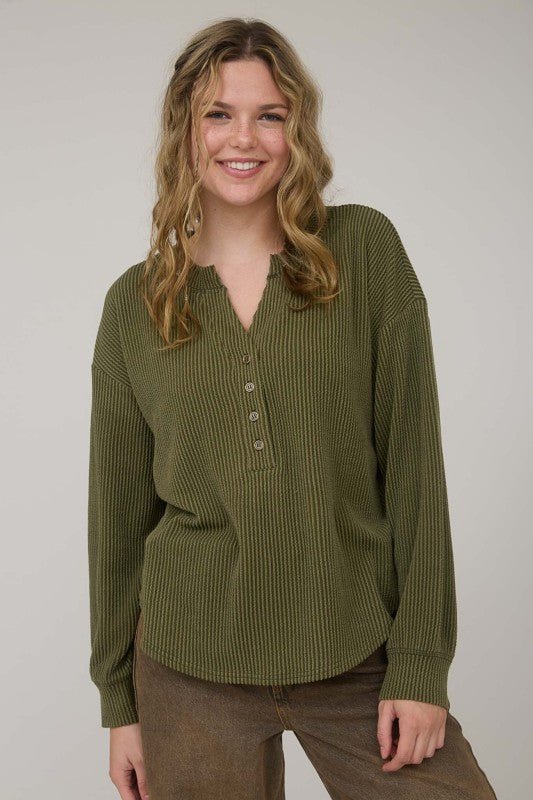 Ribbed Long Sleeve Henley - FINAL SALE! - The Nines