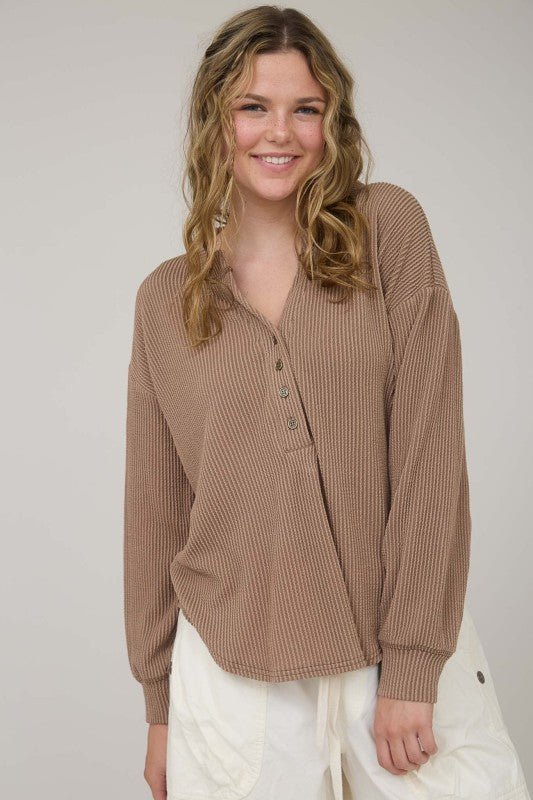 Ribbed Long Sleeve Henley - FINAL SALE! - The Nines