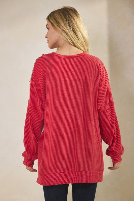 Red Animal Print Ribbed Top - The Nines