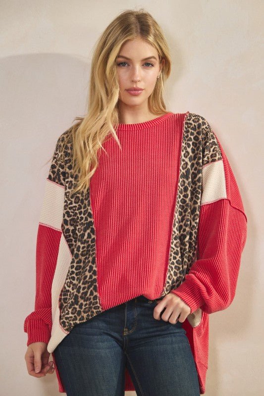 Red Animal Print Ribbed Top - The Nines