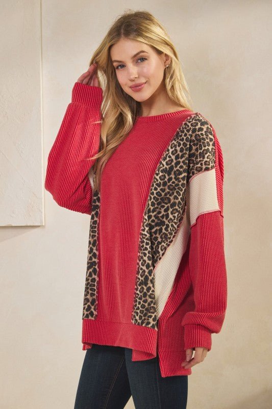 Red Animal Print Ribbed Top - The Nines