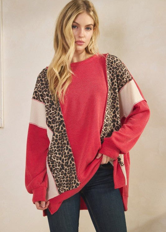 Red Animal Print Ribbed Top - The Nines