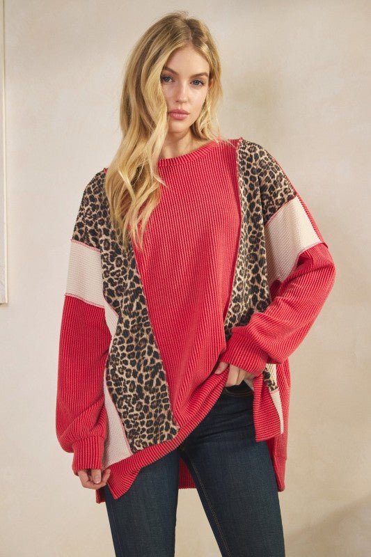 Red Animal Print Ribbed Top - The Nines