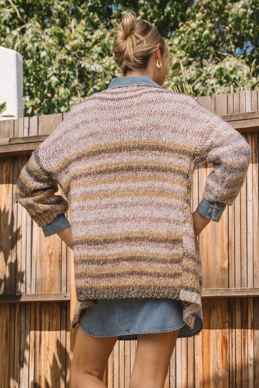 Taupe & Olive Multi Striped Cardigan - The Nines
