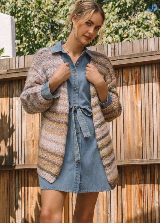 Taupe & Olive Multi Striped Cardigan - The Nines