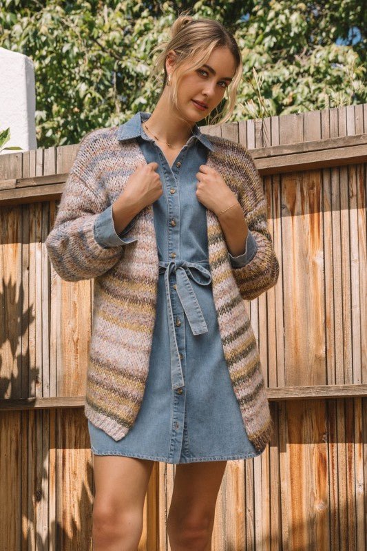 Taupe & Olive Multi Striped Cardigan - The Nines