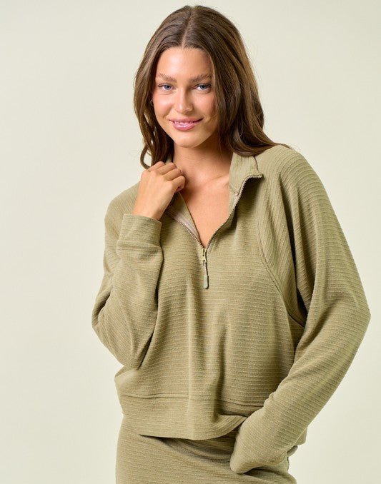 Textured Lightweight Zip Up Sweatshirt - 3 Colors! - The Nines