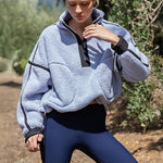 Lavender Blue & Black Sherpa Quarter Zip Jacket - The Nines
