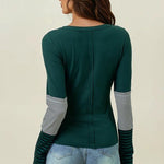 Striped Detail Colorblock Thumbhole Top - 2 Colors! - The Nines