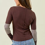 Striped Detail Colorblock Thumbhole Top - 2 Colors! - The Nines