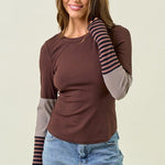 Striped Detail Colorblock Thumbhole Top - 2 Colors! - The Nines