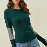 Striped Detail Colorblock Thumbhole Top - 2 Colors! - The Nines