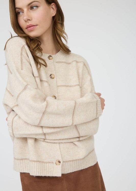 Taupe Striped Button Down Cardigan - The Nines