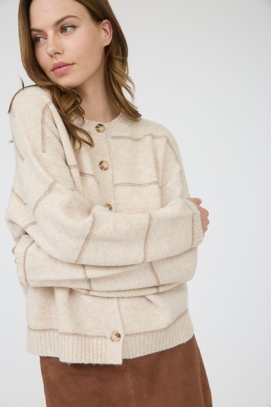 Taupe Striped Button Down Cardigan - The Nines