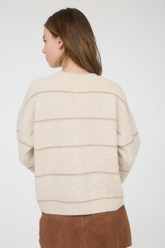 Taupe Striped Button Down Cardigan - The Nines