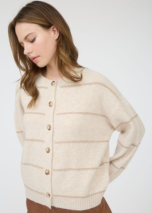 Taupe Striped Button Down Cardigan - The Nines