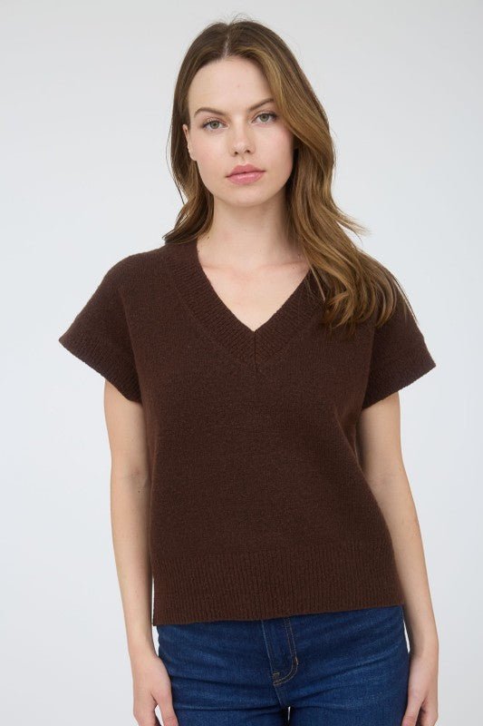 Vera V - Neck Short Sleeve Sweaters - 4 Colors! - The Nines