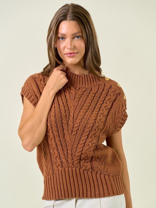 Cable Knit Caramel Sweater Top - The Nines