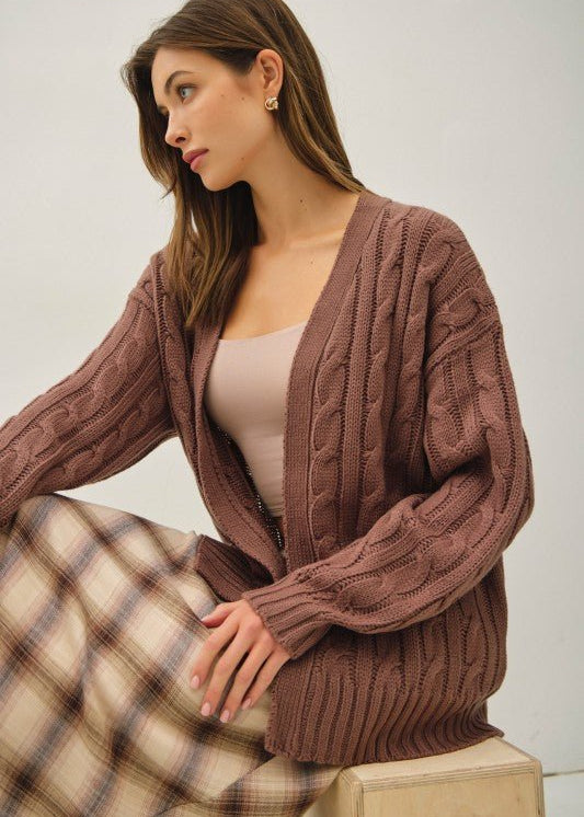 Chocolate Cable Knit Cardigan - The Nines