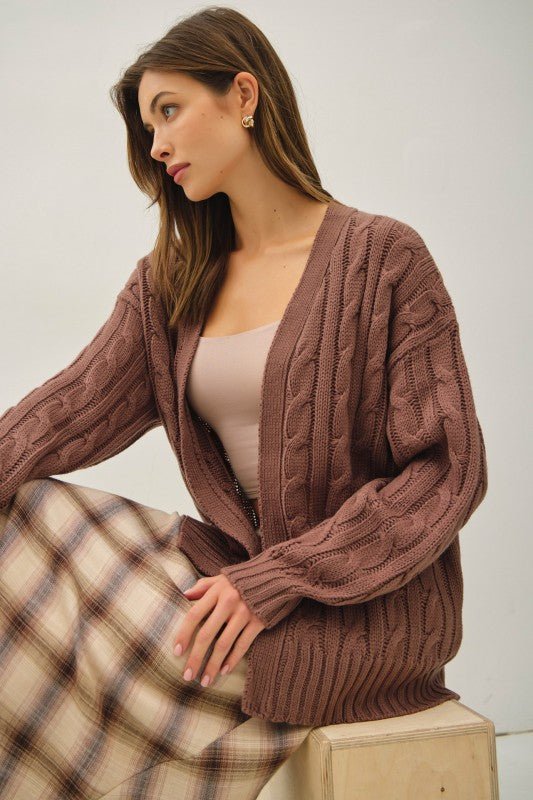 Chocolate Cable Knit Cardigan - The Nines