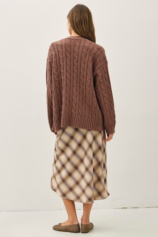 Chocolate Cable Knit Cardigan - The Nines