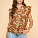 Brown Floral Ruffle Top - The Nines