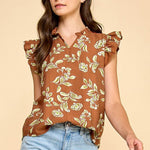 Brown Floral Ruffle Top - The Nines