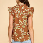 Brown Floral Ruffle Top - The Nines