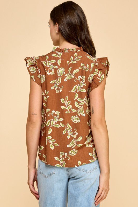 Brown Floral Ruffle Top - The Nines