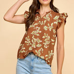 Brown Floral Ruffle Top - The Nines