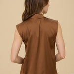 Brown Satin Collared Tank Top - The Nines