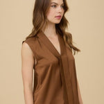 Brown Satin Collared Tank Top - The Nines