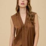 Brown Satin Collared Tank Top - The Nines
