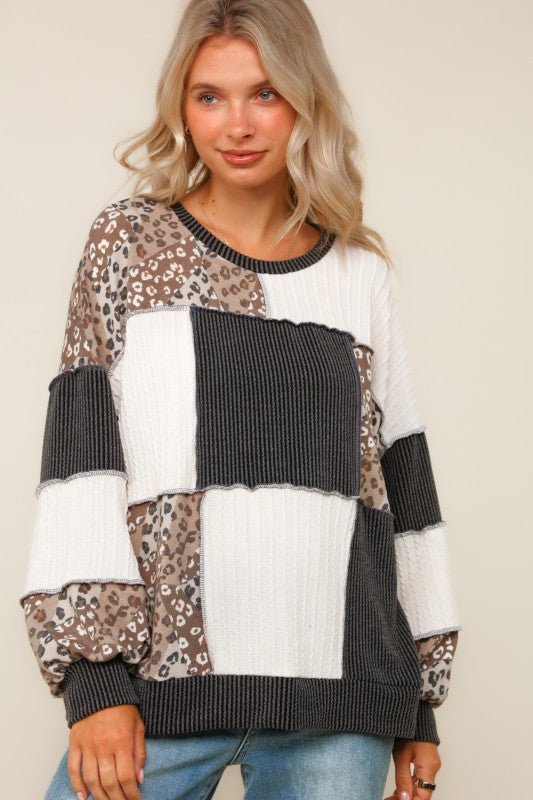 Ribbed & Cable Knit Animal Print Top - 2 Colors! - The Nines