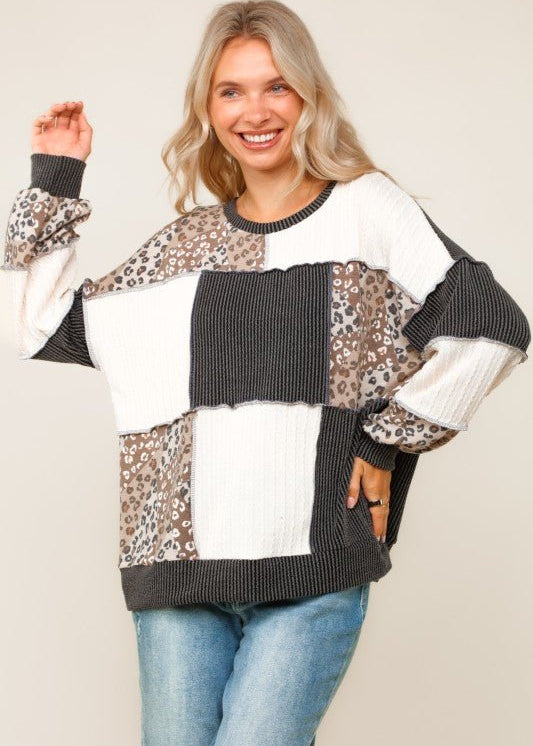 Ribbed & Cable Knit Animal Print Top - 2 Colors! - The Nines