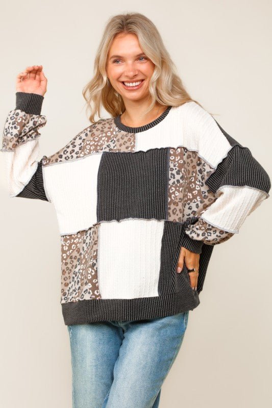 Ribbed & Cable Knit Animal Print Top - 2 Colors! - The Nines