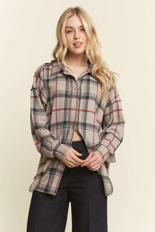 Red & Black Plaid Lightweight Shacket - The Nines