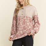Marsala Ribbed Floral Hoodie - The Nines