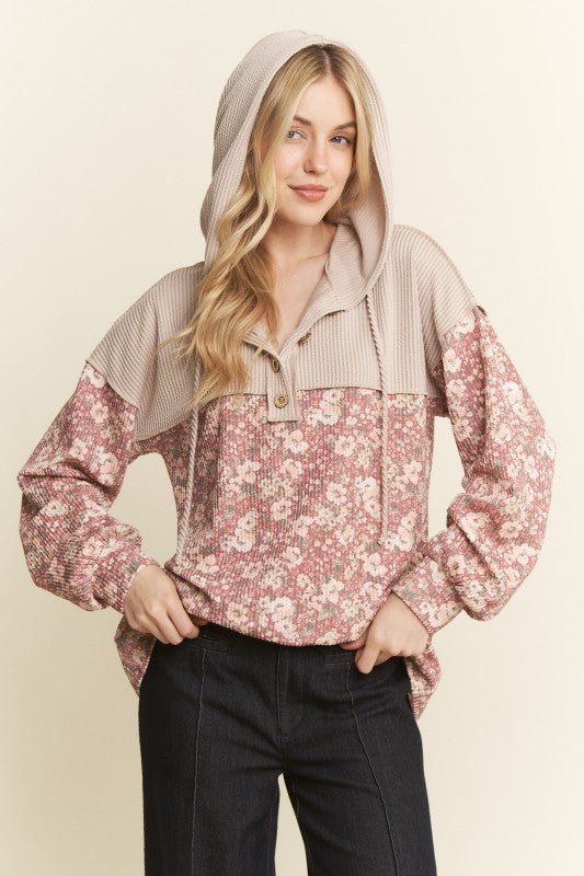 Marsala Ribbed Floral Hoodie - The Nines