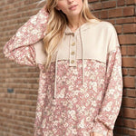 Marsala Ribbed Floral Hoodie - The Nines