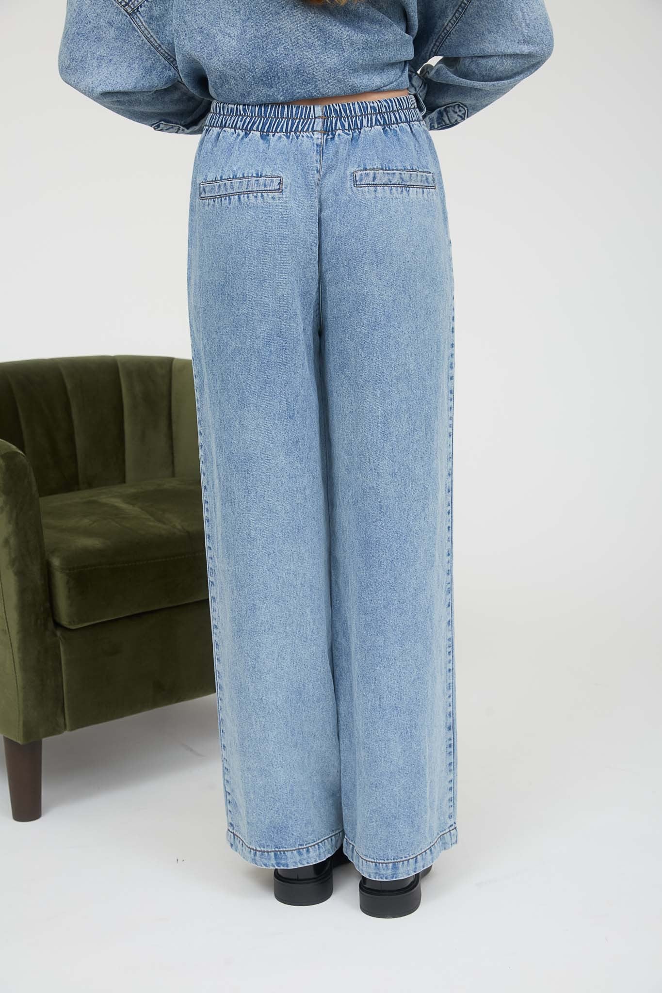 Chambray Elastic Waist Wide Leg Pant - The Nines