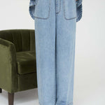 Chambray Elastic Waist Wide Leg Pant - The Nines