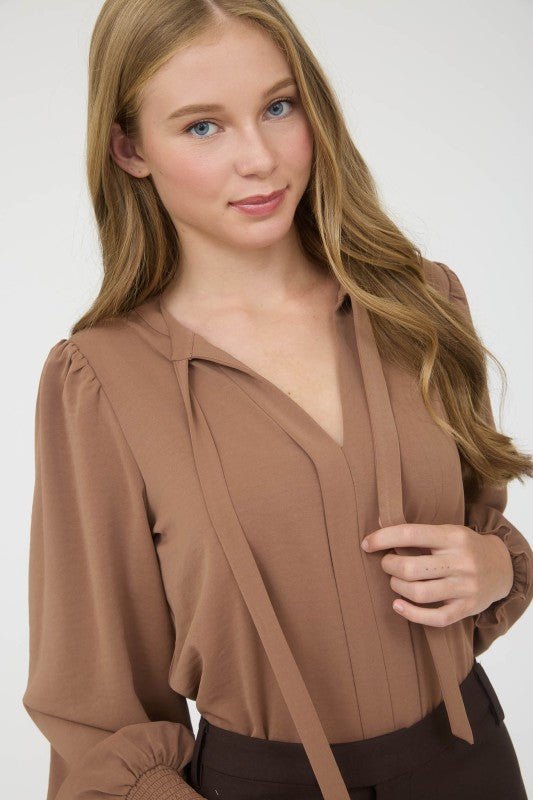 Almond Smocked Sleeve Top - The Nines