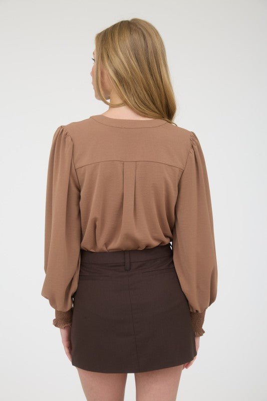 Almond Smocked Sleeve Top - The Nines