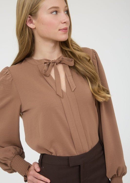 Almond Smocked Sleeve Top - The Nines