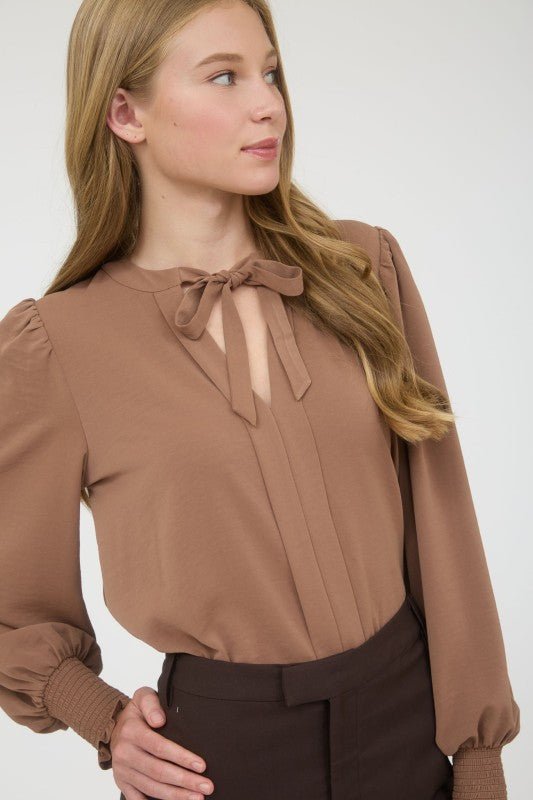 Almond Smocked Sleeve Top - The Nines
