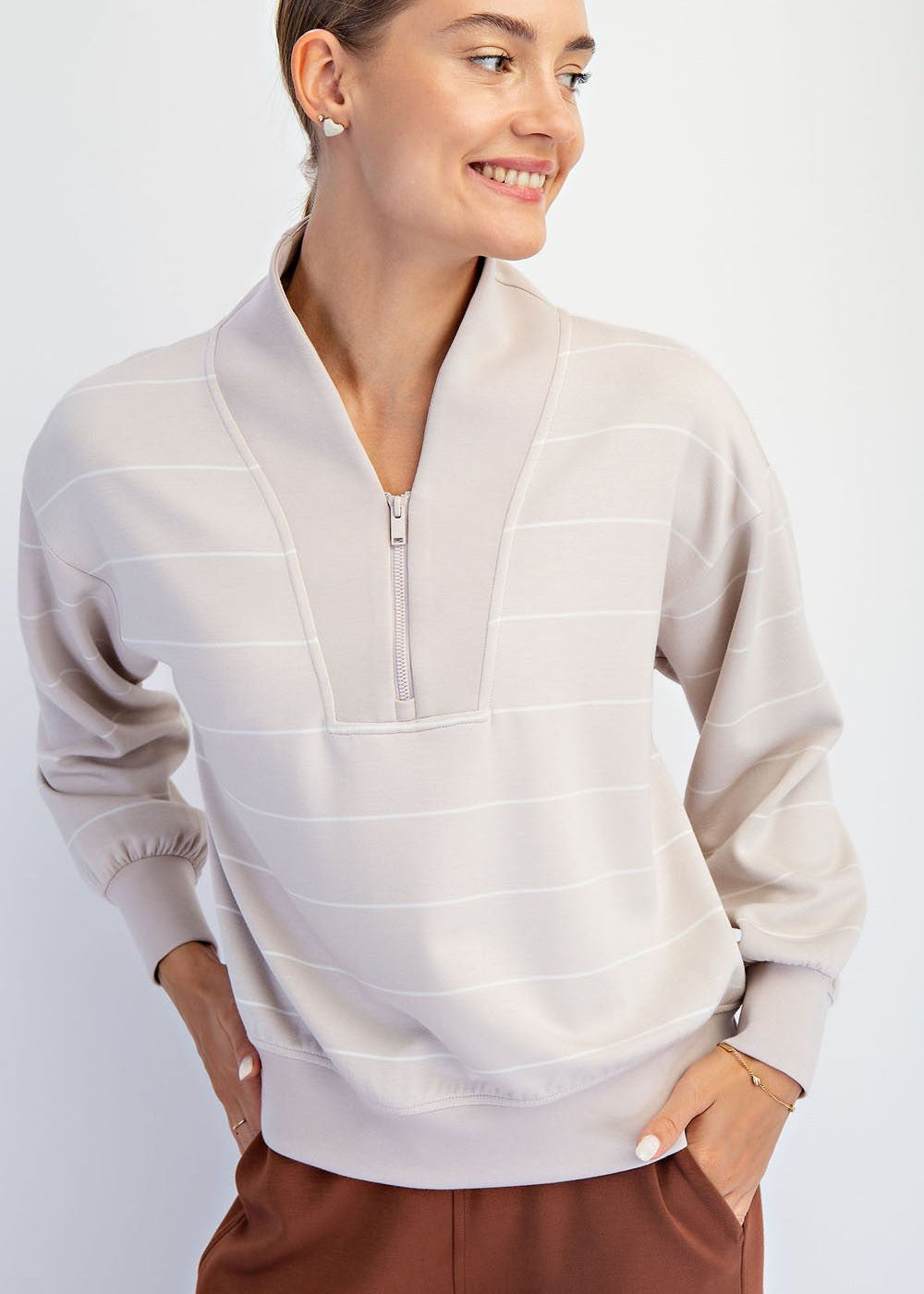 Striped Modal Scuba Zip Pullover - 2 Colors! - The Nines