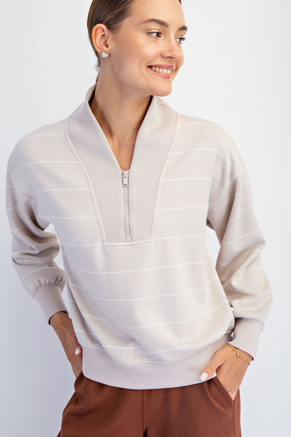 Striped Modal Scuba Zip Pullover - 2 Colors! - The Nines
