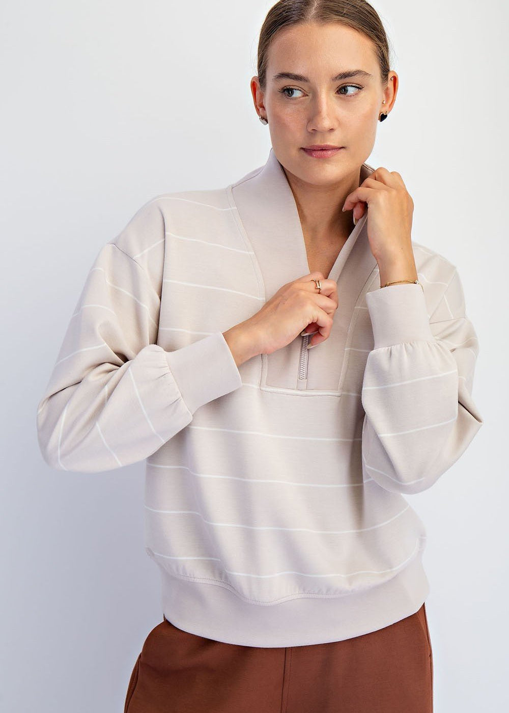 Striped Modal Scuba Zip Pullover - 2 Colors! - The Nines