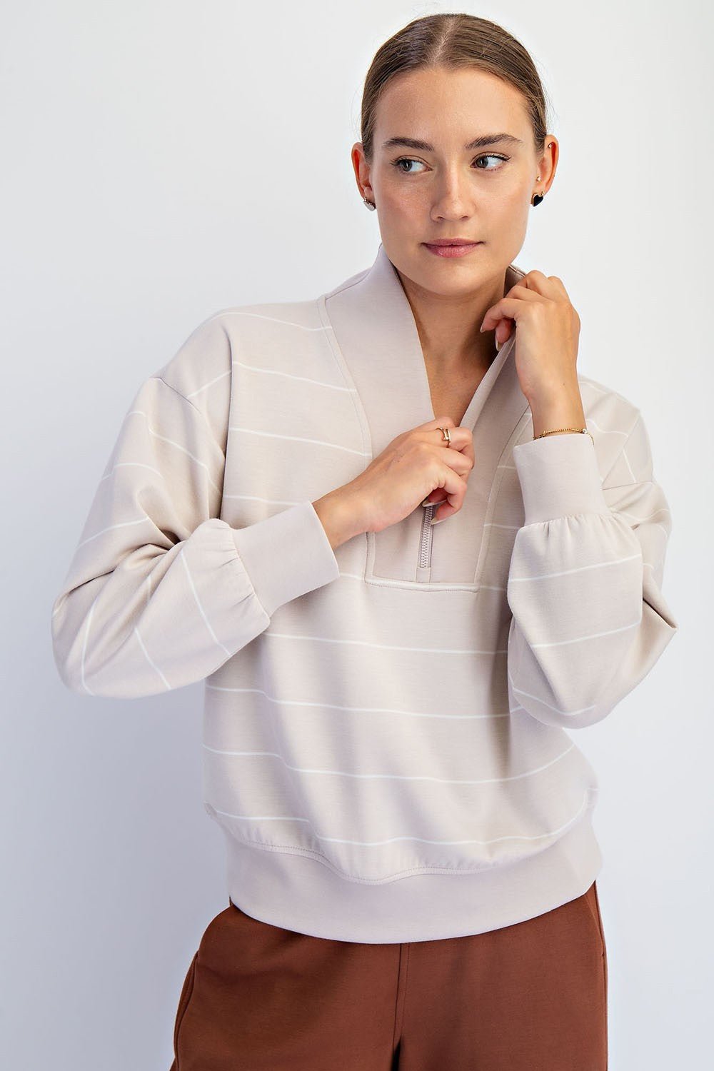 Striped Modal Scuba Zip Pullover - 2 Colors! - The Nines